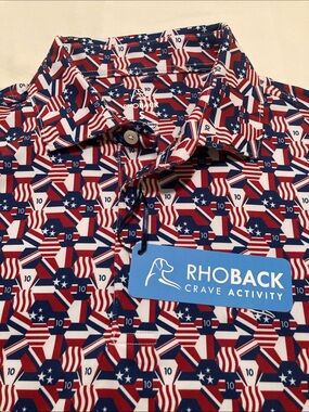 Rhoback Men’s The Donovan Red White & Blue Patterned golf polo